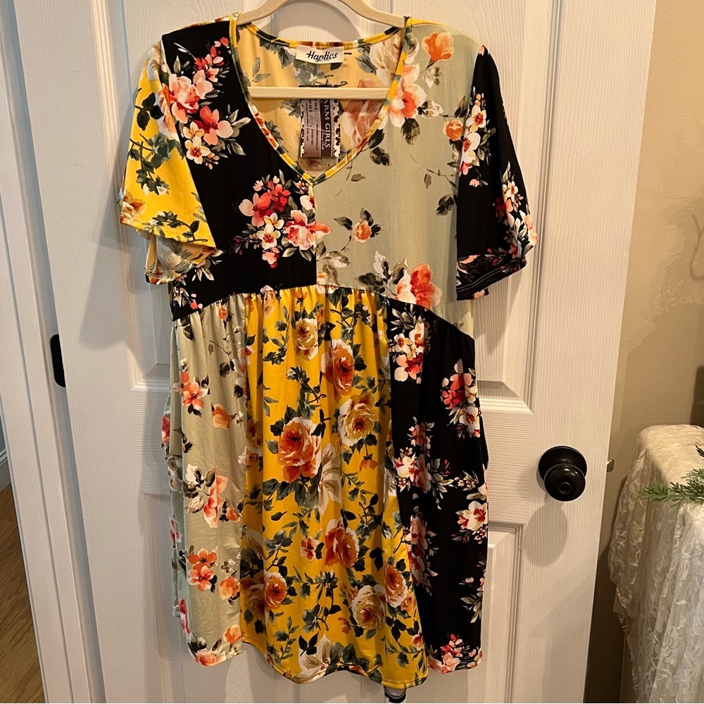 Haptics Floral patchwork babydoll mini dress